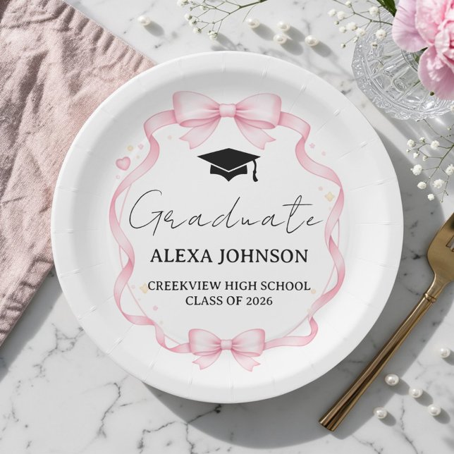 Pink Bow Class Of 2026 Graduation Cap Graduate Paper Plate (Creator Uploaded)
