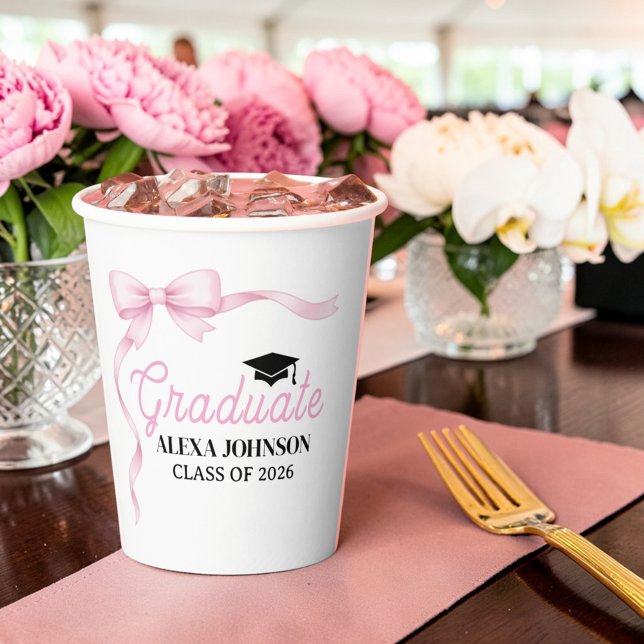 Pink Bow Class Of 2026 Graduation Party Paper Cups (Creator Uploaded)
