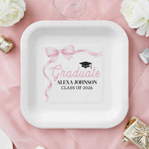 Pink Bow Class Of 2026 Graduation Party Paper Plate