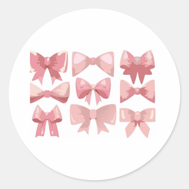 pink bow classic round sticker (Front)