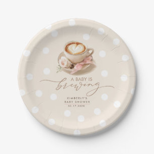 Pink Bow Coffee Baby Is Brewing Girl Baby Shower Paper Plate