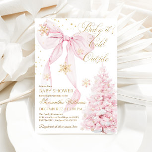 Pink Bow Cold Outside Baby Girl Shower Invitation