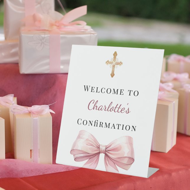 Pink bow Confirmation welcome Pedestal Sign (Creator Uploaded)