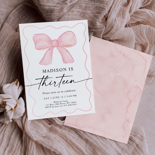 Pink Bow Coquette 13th Birthday Invitation (Creator Uploaded)