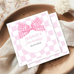 Pink Bow Coquette 1st Birthday Party Napkin