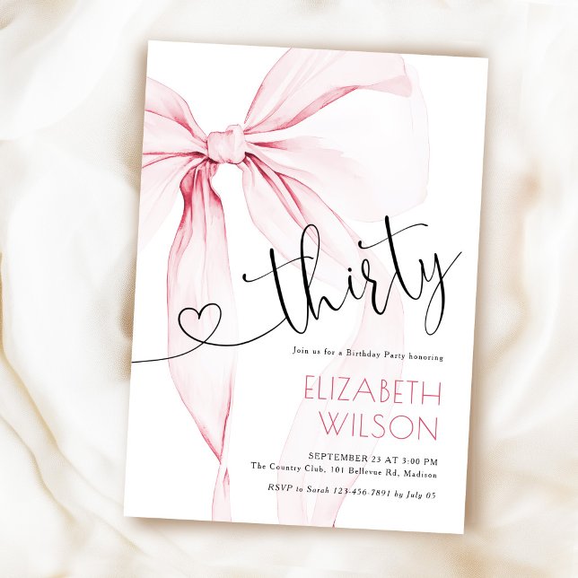 Pink Bow Coquette 30th Birthday Invitation (Creator Uploaded)