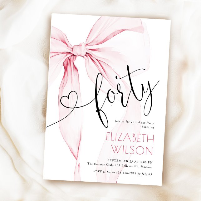 Pink Bow Coquette 40th Birthday Invitation (Creator Uploaded)