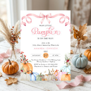 Pink Bow Coquette A Little Pumpkin Baby Shower  Invitation