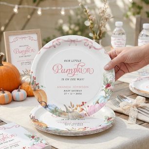 Pink Bow Coquette A Little Pumpkin Baby Shower  Paper Plate