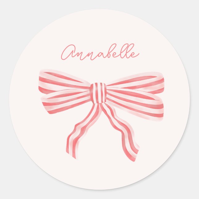 Pink Bow Coquette aesthetic with name Classic Round Sticker (Front)