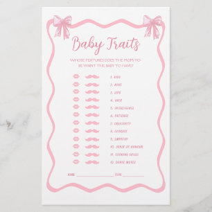 Pink Bow Coquette Baby Shower Baby Traits Game