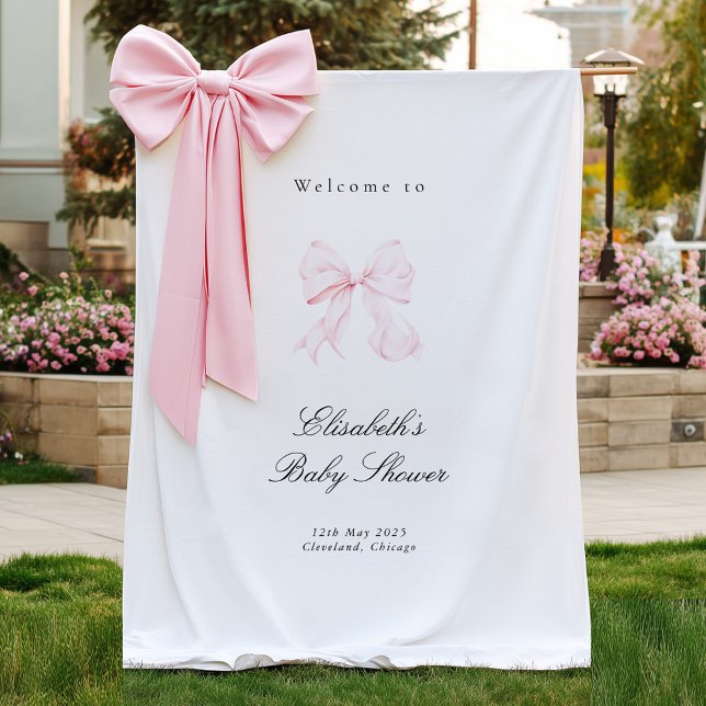 Pink Bow Coquette Baby Shower Backdrop Tapestry (Creator Uploaded)