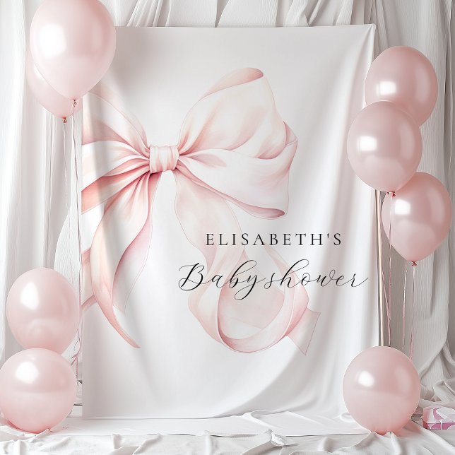 Pink Bow Coquette Baby Shower Backdrop Tapestry (Creator Uploaded)