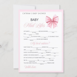 Pink Bow Coquette Baby Shower - Editable Name, 5x7 Invitation