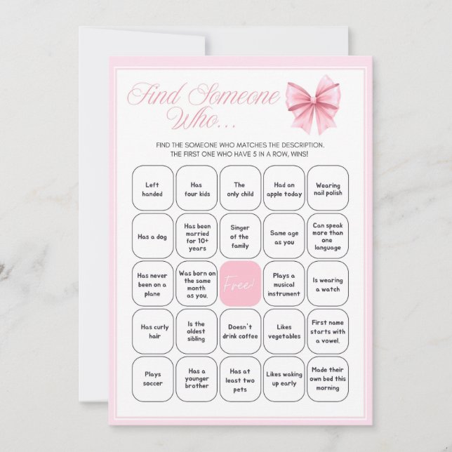 Pink Bow Coquette Baby Shower - Editable Name, 5x7 Invitation (Front)