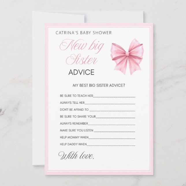 Pink Bow Coquette Baby Shower - Editable Name, 5x7 Invitation (Front)