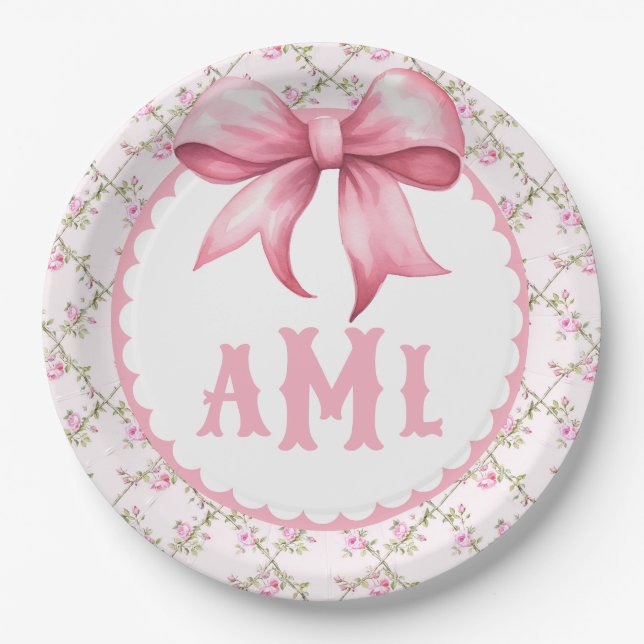 Pink Bow Coquette Baby Shower Paper Plate (Front)