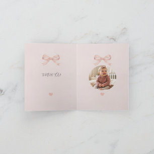Pink Bow Coquette Baby Shower Photo Thank You Card