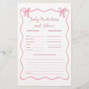 Pink Bow Coquette Baby Shower Predictions Game
