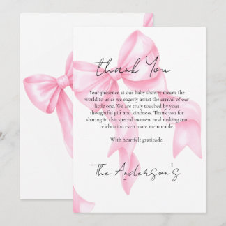 Pink Bow Coquette Baby Shower Thank You Card