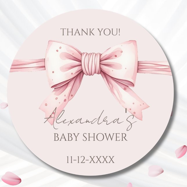 Pink Bow Coquette Baby Shower Thank You Classic Round Sticker (Creator Uploaded)