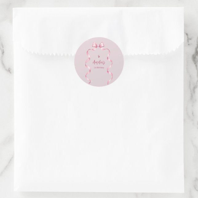 Pink Bow Coquette Birthday  Classic Round Sticker (Bag)