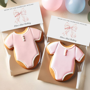 Pink Bow Coquette Birthday Favor Bag Topper Place Card