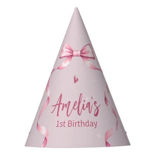 Pink Bow Coquette Birthday  Party Hat (Front)