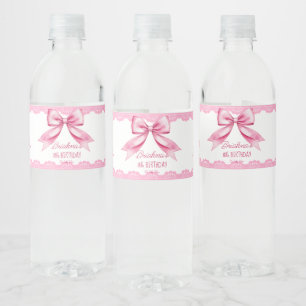 Pink bow coquette birthday party printed water bottle label