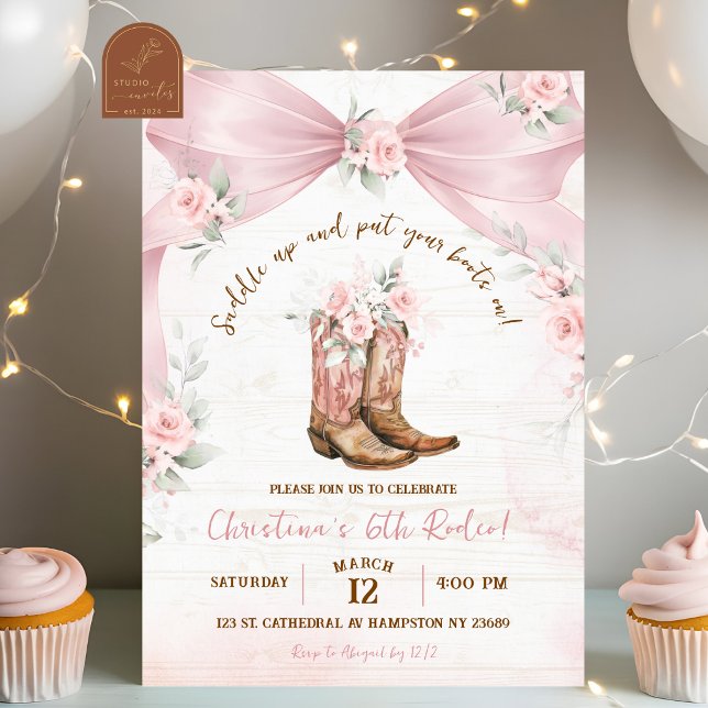 Pink Bow Coquette Boots and Bows Birthday Invitation (Creator Uploaded)