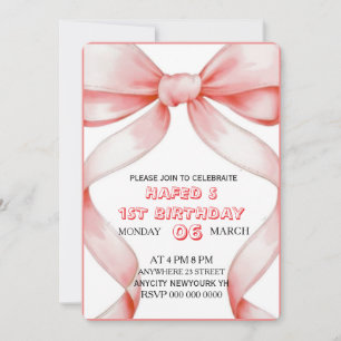 Pink Bow Coquette Bow Birthday Invitation, 13th Bi Invitation