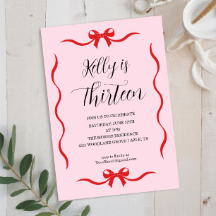 Pink Bow Coquette Bow Birthday Invitation, 13th Invitation