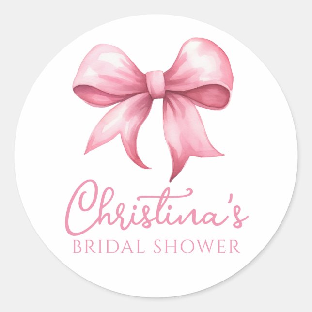 Pink Bow Coquette Bridal Shower Classic Round Sticker (Front)
