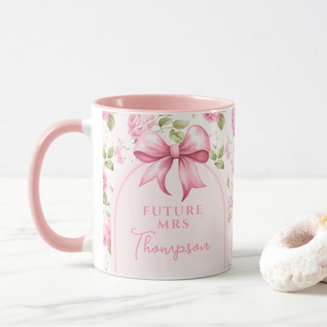Pink Bow Coquette Bridal Shower | Future Mrs Mug (With Donut)