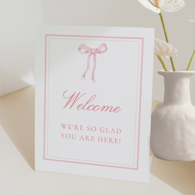 Pink Bow Coquette Bridal Shower Welcome Table Pedestal Sign (Creator Uploaded)