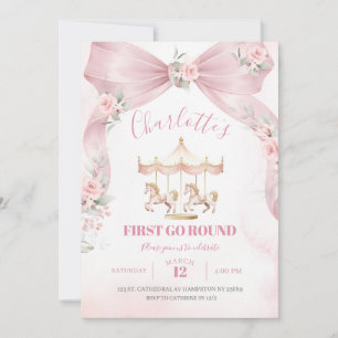 Pink Bow Coquette Carousel First Birthday Invitat Invitation