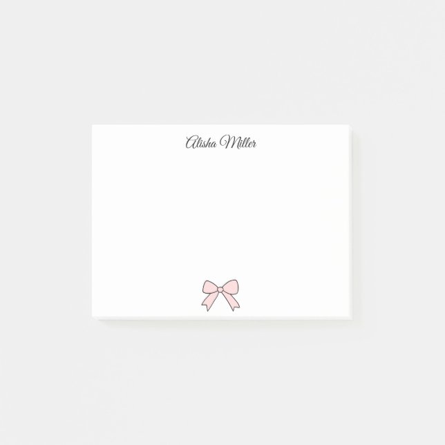 Pink Bow Coquette Custom Name Stationery Post-it Notes (Front)