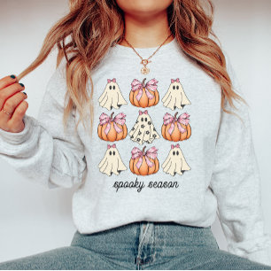 Pink Bow Coquette Cute Ghost And Pumpkin Halloween Sweatshirt