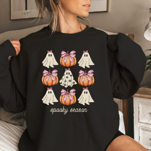 Pink Bow Coquette Cute Ghost And Pumpkin Halloween Sweatshirt