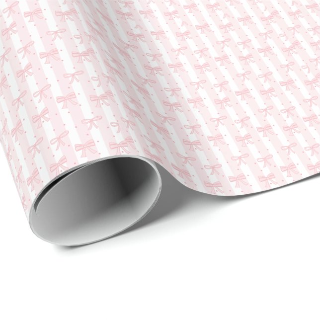 Pink Bow Coquette Cute Preppy Girl Aesthetic Wrapping Paper (Roll Corner)