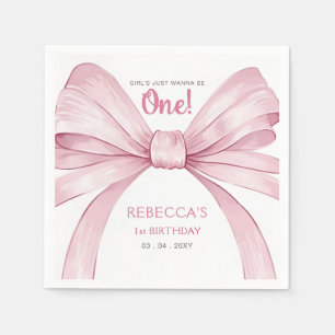 Pink Bow Coquette First Birthday Napkin