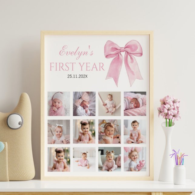 Pink Bow Coquette First Year Photo Milestone Poster (Creator Uploaded)