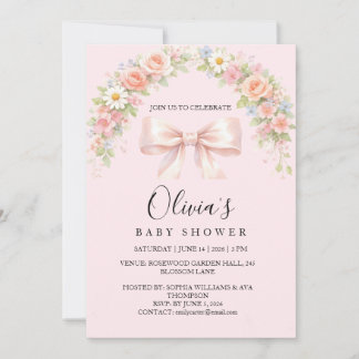 Pink Bow Coquette Floral Baby Girl Baby Shower Invitation