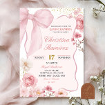 Pink Bow Coquette Floral Quinceanera  Invitation<br><div class="desc">Pink Bow Coquette Quinceanera Invitation,  Blush Pink Rose Mis Quince Años XV Invitation,  Canva Floral Blossom Sweet 16th Invite</div>