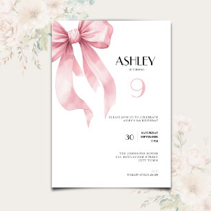 Pink Bow Coquette for Girls 9th Birthday Invitation