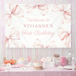 Pink Bow Coquette Girl 1st Birthday Banner