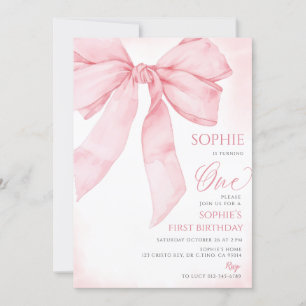 Pink Bow Coquette Girl 1st Birthday Invitation