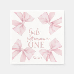 Pink Bow Coquette Girl 1st Birthday  Napkin