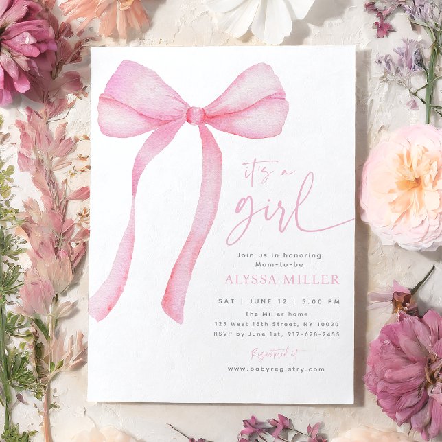 Pink Bow Coquette Girl Baby Shower Invitation (Creator Uploaded)