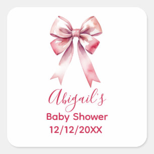 Pink Bow Coquette Girl Baby Shower  Square Sticker